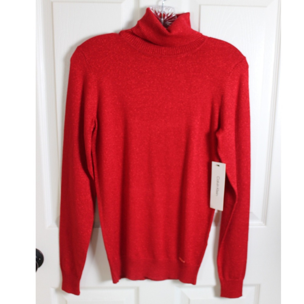 NWT Calvin Klein Jeans Red Sparkle Turtleneck‎ Sweater Knit LS Size XS